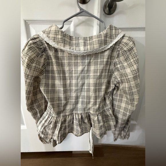 Altar’d State Raya Plaid Beige Women's Top with Lace Collar - Picture 9 of 9